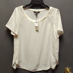 NWT Banana Republic Size Small Petite Career Off-White Trimmed Scoop Neck Blouse
